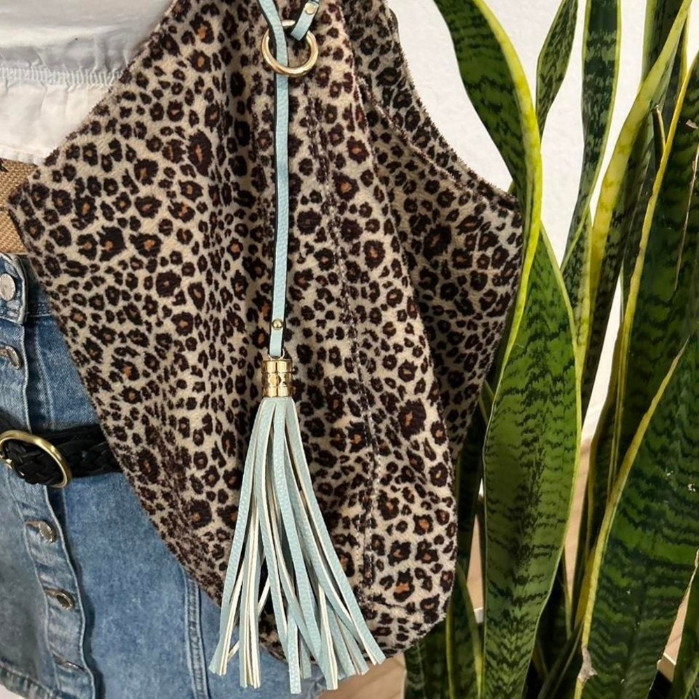 Pastel Baby Blue Pebbled leather large tassel‎ keychain bag charm gold hardware